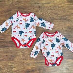 Christmas holiday Matching Twin Set onesie snap body suit - 3-6 months